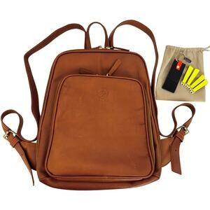 BALSA Paris Leather Slim Backpack Purse Brown Interchangeable Zipper Pulls